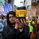 Demonstrators in Los Angeles on Feb. 5, 2017, protest President Donald Trump’s executive order fast-tracking the Keystone XL and Dakota Access oil pipelines. (Mark Ralston/Getty Images)